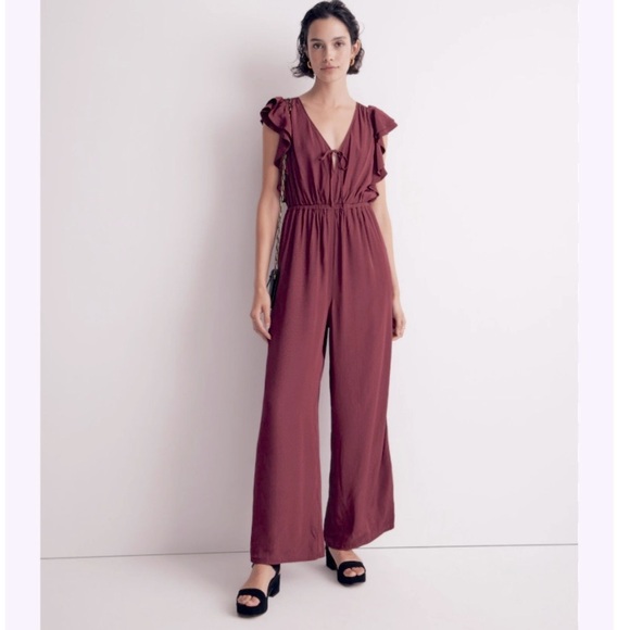 Madewell Pants - Madewell Wine Red Flutter-Sleeve Jumpsuit